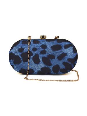 Blue Tiger Clutch Box With Chain Strap 1