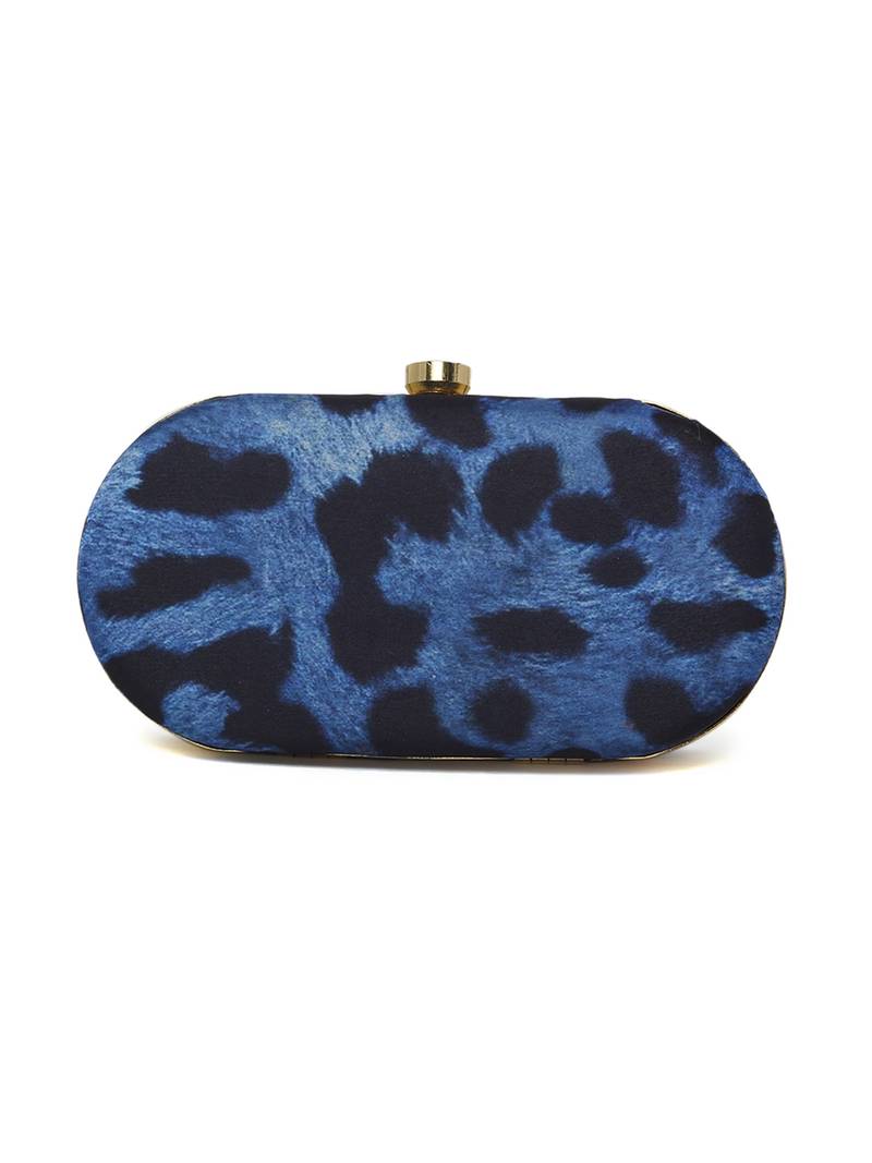Blue Tiger Clutch Box With Chain Strap