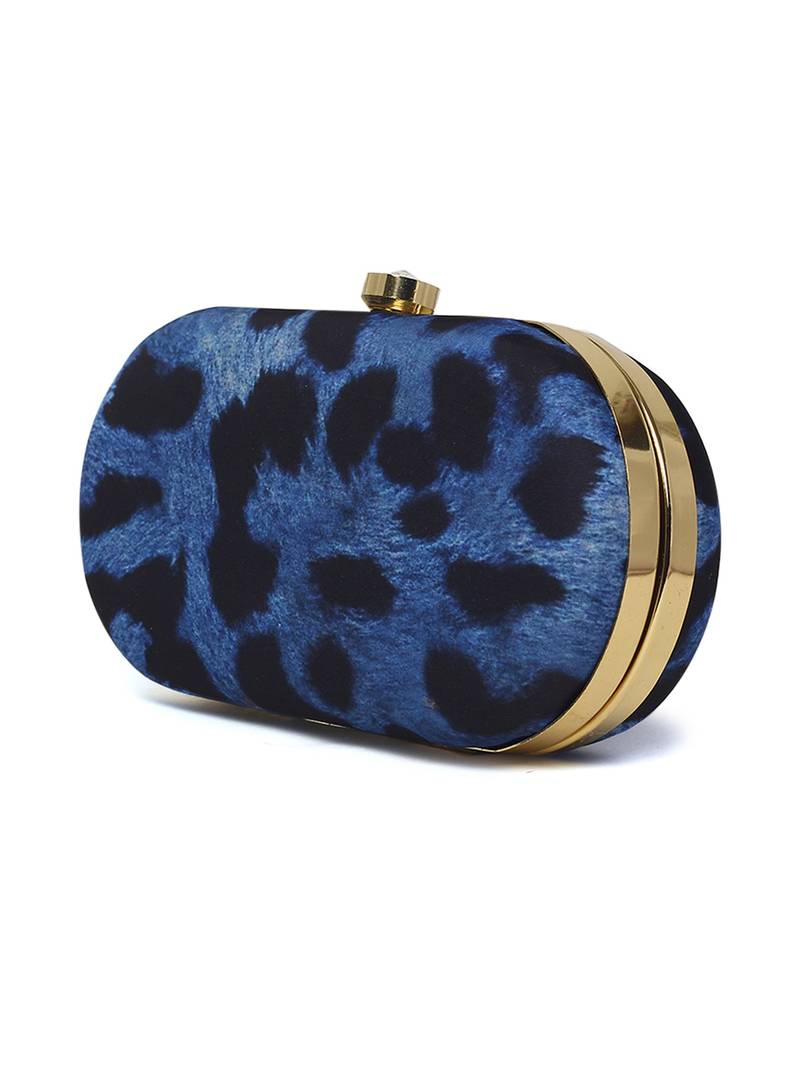 Blue Tiger Clutch Box With Chain Strap