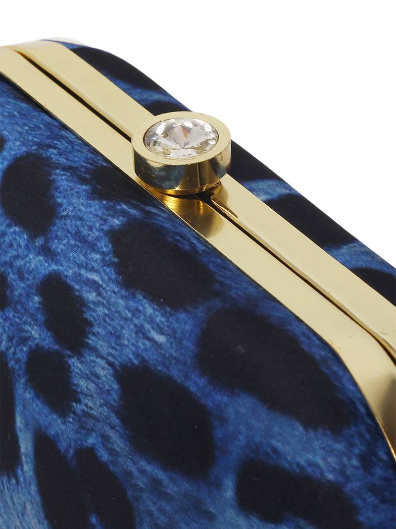 Blue Tiger Clutch Box With Chain Strap