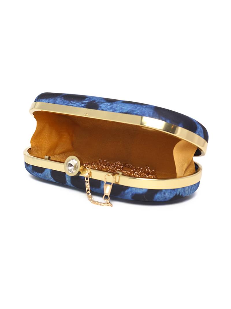 Blue Tiger Clutch Box With Chain Strap