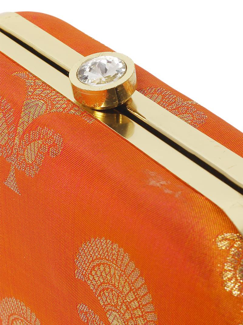Orange Traditional Clutch Box With Chain Strap Trink 4034050