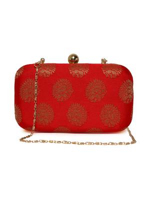 Red Traditional Clutch Box With Chain Strap 1