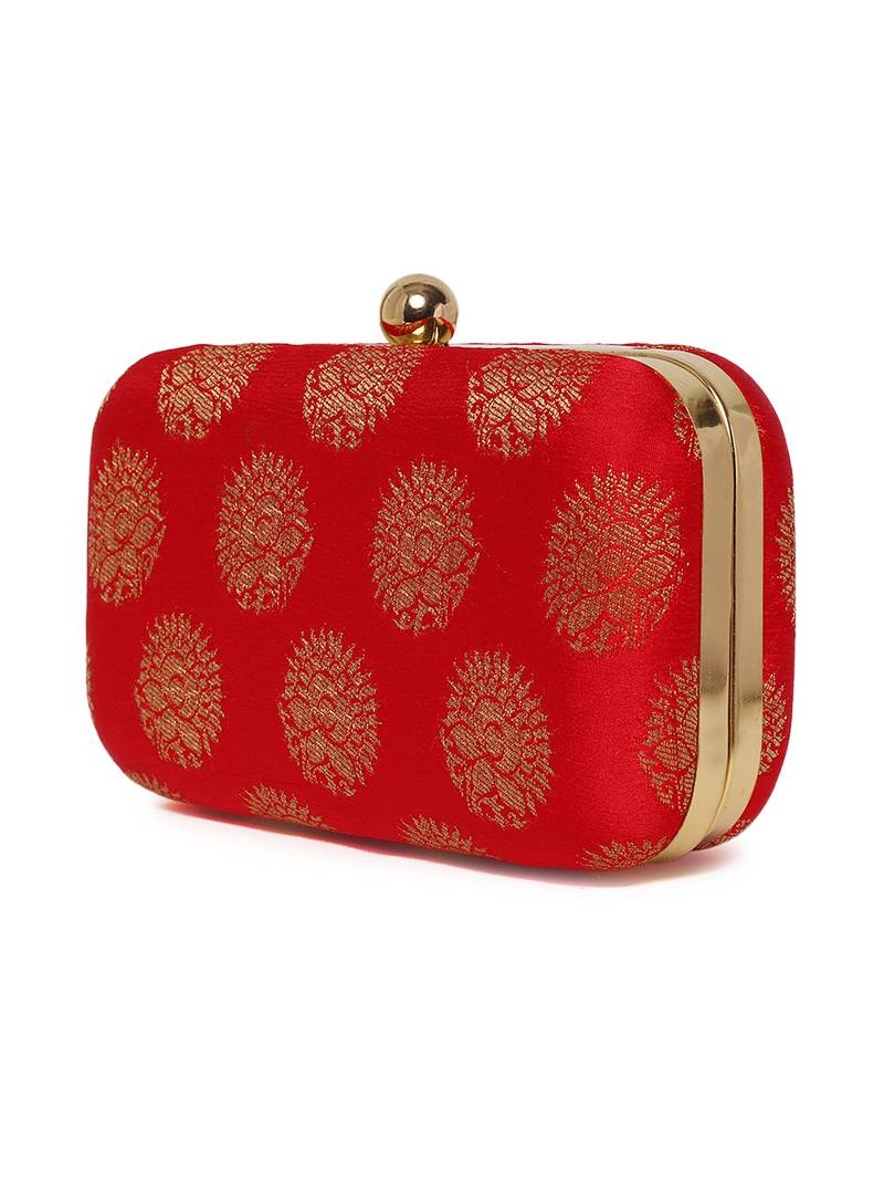 Red Traditional Clutch Box With Chain Strap