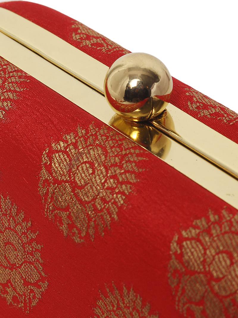 Red Traditional Clutch Box With Chain Strap