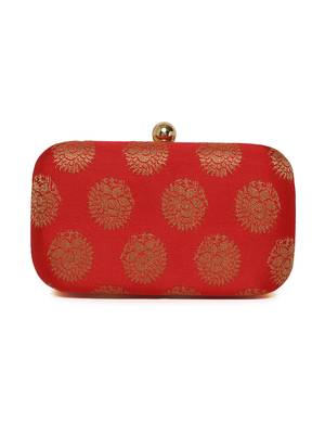Red Traditional Clutch Box With Chain Strap 4