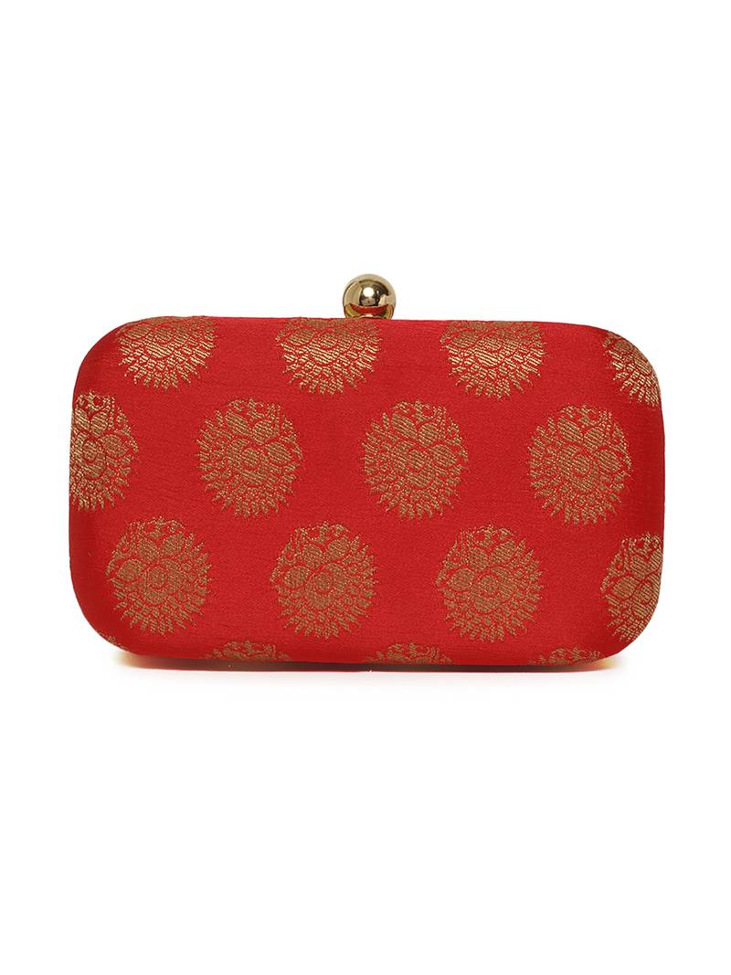 Red Traditional Clutch Box With Chain Strap