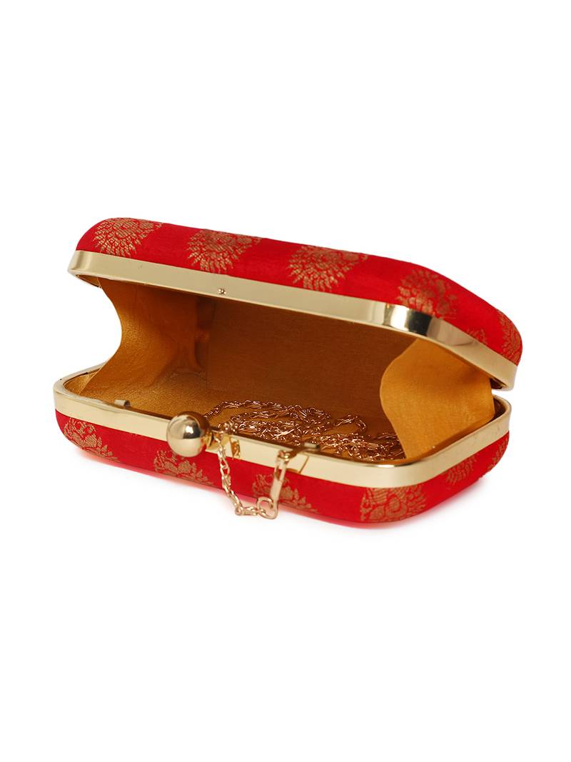 Red Traditional Clutch Box With Chain Strap