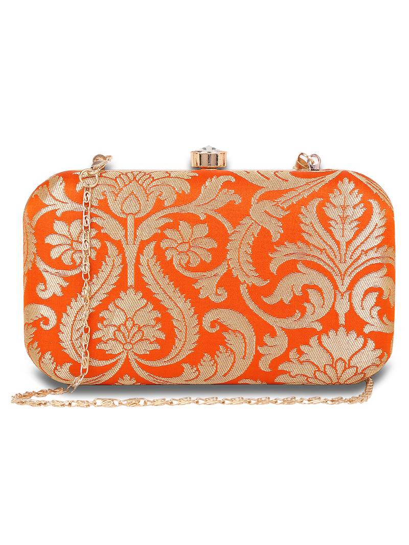 Pink Traditional Clutch Box With Chain Strap