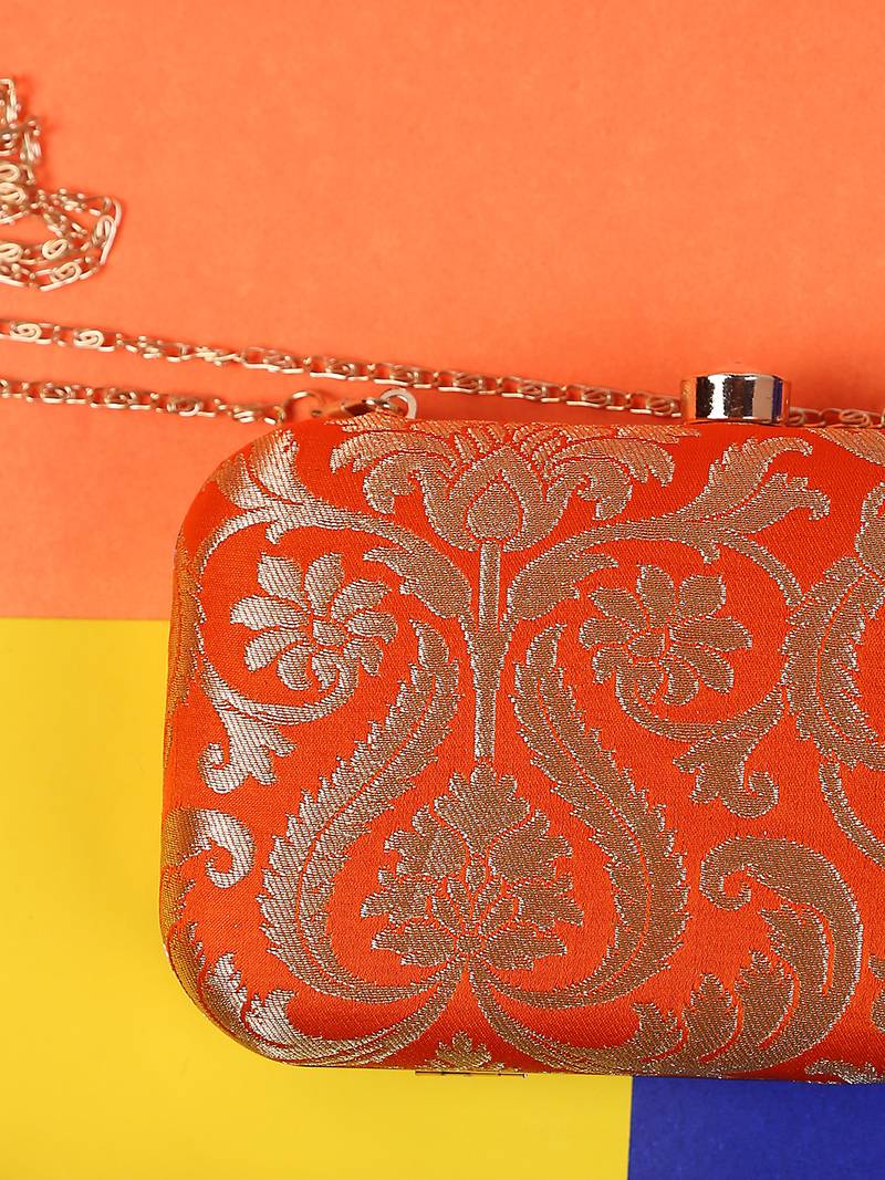 Pink Traditional Clutch Box With Chain Strap