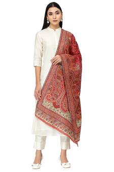 Paisan Red & Off White Double Beam Kaani Paisely Polyester Modal Stole