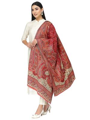 Paisan Red & Off White Double Beam Kaani Paisely Polyester Modal Stole 2