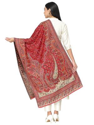 Paisan Red & Off White Double Beam Kaani Paisely Polyester Modal Stole 3