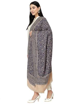 Paisan Navy & Beige Kaani Reversable Paisely Polyester Modal Shawl 2