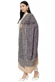 Paisan Navy & Beige Kaani Reversable Paisely Polyester Modal Shawl