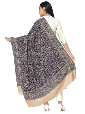 Paisan Navy & Beige Kaani Reversable Paisely Polyester Modal Shawl 3