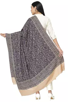 Paisan Navy & Beige Kaani Reversable Paisely Polyester Modal Shawl