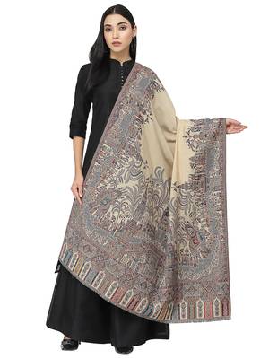 Anekaant Tribal Beige & Multi Double Beam Kaani Ethnic Motifs Polyester Modal Shawl 1