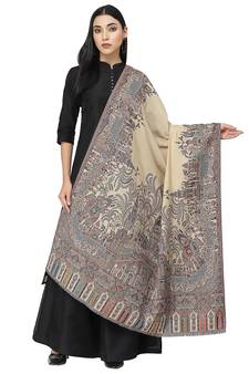Anekaant Tribal Beige & Multi Double Beam Kaani Ethnic Motifs Polyester Modal Shawl