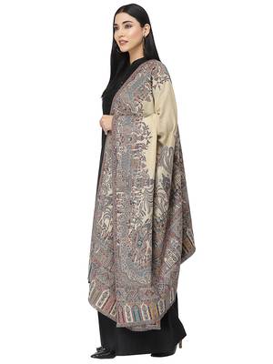 Anekaant Tribal Beige & Multi Double Beam Kaani Ethnic Motifs Polyester Modal Shawl 2