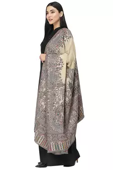 Anekaant Tribal Beige & Multi Double Beam Kaani Ethnic Motifs Polyester Modal Shawl
