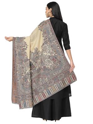 Anekaant Tribal Beige & Multi Double Beam Kaani Ethnic Motifs Polyester Modal Shawl 3