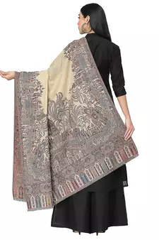 Anekaant Tribal Beige & Multi Double Beam Kaani Ethnic Motifs Polyester Modal Shawl