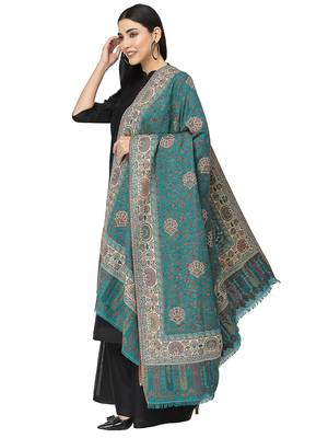 Booti Teal & Multi Double Beam Kaani Floral Polyester Modal Stole 2