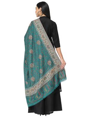 Booti Teal & Multi Double Beam Kaani Floral Polyester Modal Stole 3