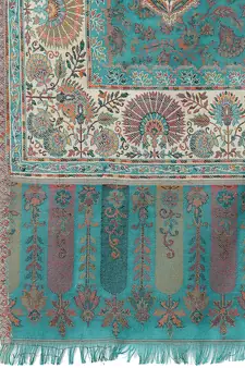 Booti Teal & Multi Double Beam Kaani Floral Polyester Modal Stole