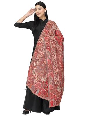 Paisan Red & Multi Double Beam Kaani Paisely Polyester Modal Shawl 1