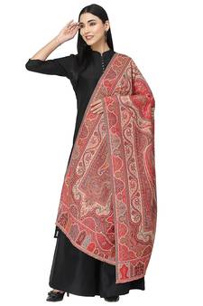 Paisan Red & Multi Double Beam Kaani Paisely Polyester Modal Shawl