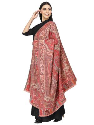 Paisan Red & Multi Double Beam Kaani Paisely Polyester Modal Shawl 2