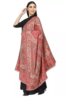 Paisan Red & Multi Double Beam Kaani Paisely Polyester Modal Shawl