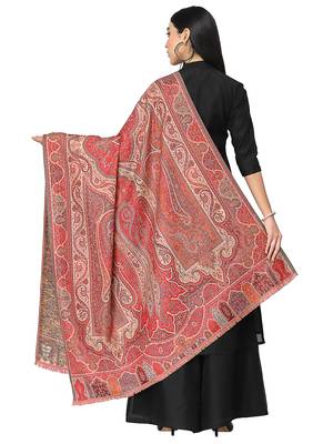 Paisan Red & Multi Double Beam Kaani Paisely Polyester Modal Shawl 3