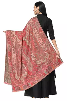Paisan Red & Multi Double Beam Kaani Paisely Polyester Modal Shawl