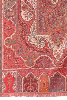 Paisan Red & Multi Double Beam Kaani Paisely Polyester Modal Shawl
