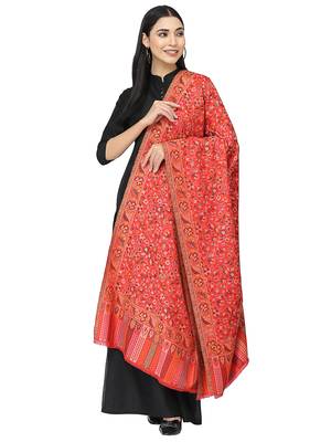 Lush Red & Multi Single Kaani Floral Polyester Modal Shawl 1