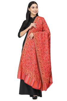 Lush Red & Multi Single Kaani Floral Polyester Modal Shawl