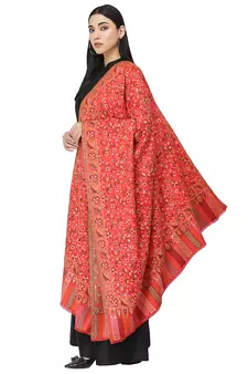 Lush Red & Multi Single Kaani Floral Polyester Modal Shawl