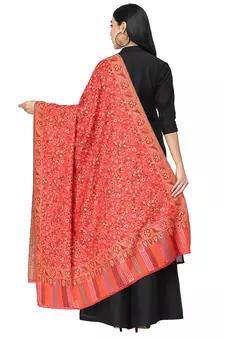 Lush Red & Multi Single Kaani Floral Polyester Modal Shawl