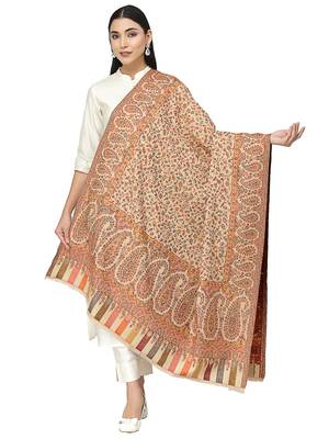Paisan Beige & Multi Single Kaani Paisely Polyester Modal Shawl 1