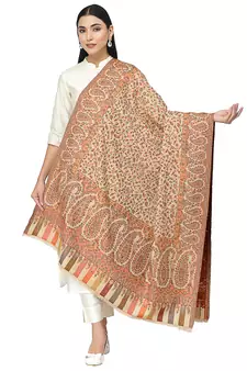 Paisan Beige & Multi Single Kaani Paisely Polyester Modal Shawl