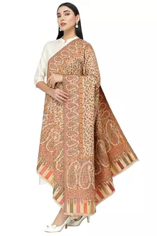 Paisan Beige & Multi Single Kaani Paisely Polyester Modal Shawl