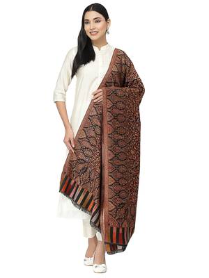 Lush Black & Multi Single Kaani Floral Polyester Modal Shawl 1