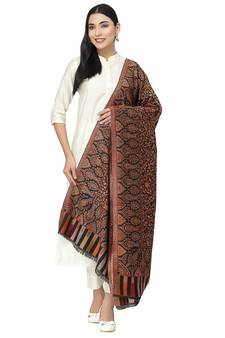 Lush Black & Multi Single Kaani Floral Polyester Modal Shawl