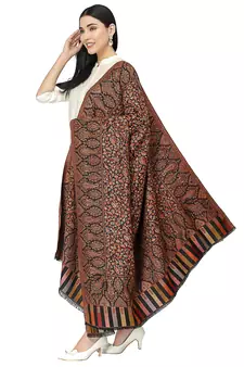 Lush Black & Multi Single Kaani Floral Polyester Modal Shawl