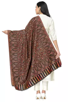 Lush Black & Multi Single Kaani Floral Polyester Modal Shawl