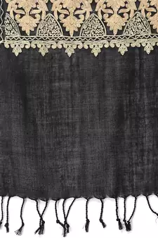 Crewel Black & Gold Embroidered Floral Polywool Stole