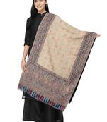 Paisan Beige & Navy Double Beam Kaani Paisely Polyester Modal Stole